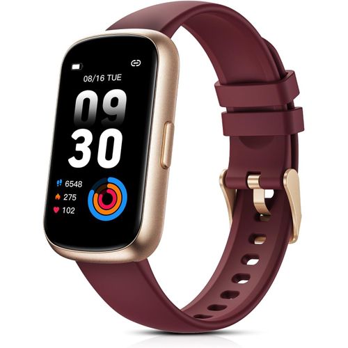 Montre Connectée Femme, 1,47¿¿ Bracelet Connecté avec 24 Modes Sportifs/3ATM Étanche/Fréquence Cardiaque/Spo2/Sommeil/Podometre, Smartwatch Petit Poignet pour Android iOS, Bordeaux/Or Rose