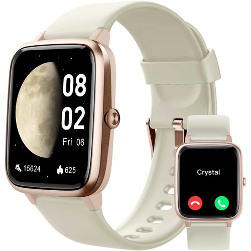 Montre Connectée Femme Homme avec Appel Bluetooth 100+ Modes Sportifs Cardiofrequencemetre SpO2 Moniteur de Sommeil Podometre Montre de Sport Etanche IP68 pour Android iOS Lumière Stellaire