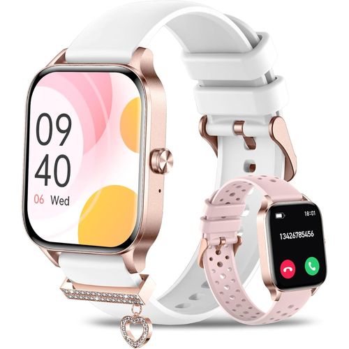 Montre Connectée Femme avec Appels Bluetooth, 1,85"" HD Smartwatch pour Android & iOS, Montre Sport avec Podomètre, 100+ Modes Sportifs, Sommeil, Fréquence Cardiaque, Cycle Menstruel, Blanc