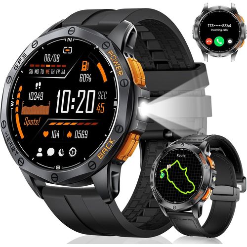 Sunkta Dm1 Montre Connectée Homme Gps, La Boussole/Lampe De Poche Led, 1.43"" Amoled Smartwatch, Podometre/Sommeil/170+ Sportifs/Ip68 Montre Running Homme, Montre Intelligente Avec Android Ios