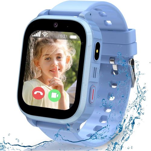 Montre Connectée Enfant, 4G Montre Enfant Gps Pour Garçon Fille Avec Appel Vidéo, Appel Vocaux, Chat Familial, Sos, Mode Classe, Ip68 Étanche (Bleu+4G Appel+Gps)