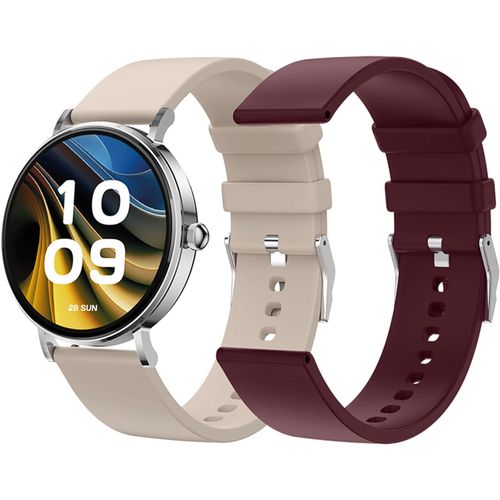 Smartee Duo Velvet ¿ Montre Connectée Amoled Écran 1,32¿ | Appels Bluetooth | 2 Bracelets Beige Et Rouge | 100 Sports | Batterie 7J, Charge Sans Fil | Application De Contrôle Android/Ios