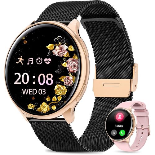 2025 Montre Connectée Femme Avec Et/Hrv/Siri, 1.39"" Tft Smartwatch Avec Appel Bluetooth, Moniteur De Sommeil, Spo2, Cycle Menstruel, 100+ Modes Sport, Ip68,Fitness Podomètre Pour Android Ios(Or Noir
