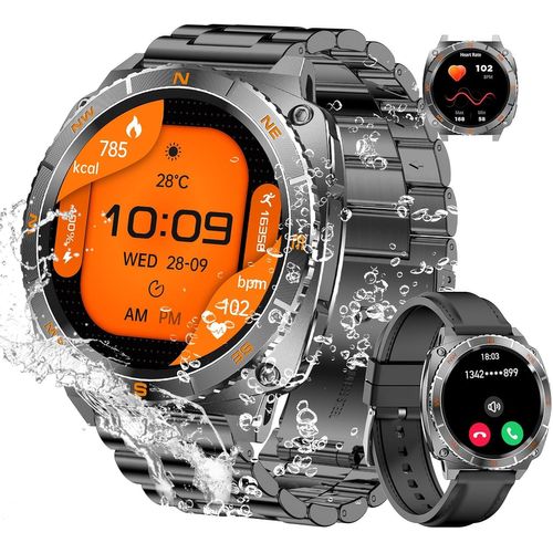 KALANKA-Montre Connectée Homme avec Fonction de Rotation à 360 Degrés, Appel Bluetooth, Écran HD de 1,43'' Montre de Fitness avec Fréquence Cardiaque/Sommeil/Calories, Montre Connectée pour Android i