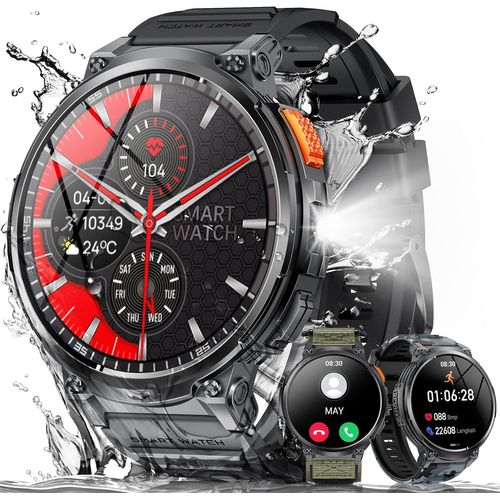 Montre Connectée Homme Sport: Fitness Ip68 Etanche Podometre Outdoor Lampe Poche Smartwatch - Appel Bluetooth Montres Bracelet Intelligente Vert