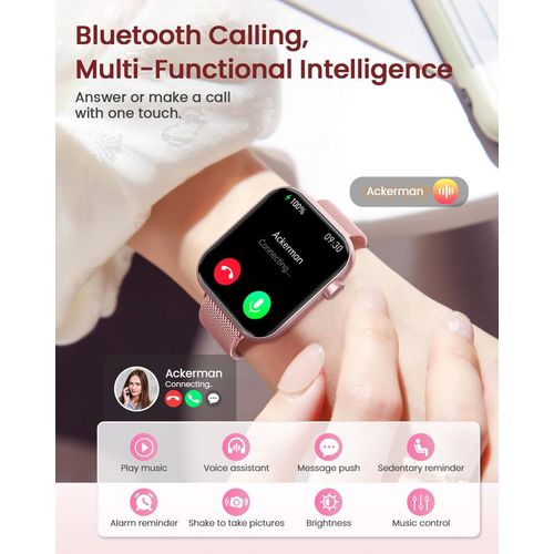 KALANKA-Montre Connectée Femme avec Appel Bluetooth, 1,85'' HD Smartwatch avec Fonction Féminine, Sommeil, SpO2, Cardiofréquencemètre, 100+ Modes Sportifs, IP68 Étanche Podomètre Android iOS Rose