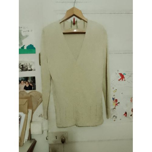 Gilet Boutonné Beige Clair À Épaulettes 40 L Vintage Années 80 Tahiti.