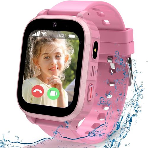 Montre Connectée Enfant, 4G Montre Enfant Gps Pour Garçon Fille Avec Appel Vidéo, Appel Vocaux, Chat Familial, Sos, Mode Classe, Ip68 Étanche (Rose+4G Appel+Gps)