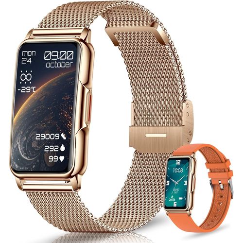 124+Sportifs Montre Connectée Homme Femme, 1,47"" HD Sport Bracelets Smartwatch avec Notifications Bluetooth, Montre Podometre Sommeil Moniteur Cardiofrequencemetre SpO2 pour Android/iOS (Or Rose)