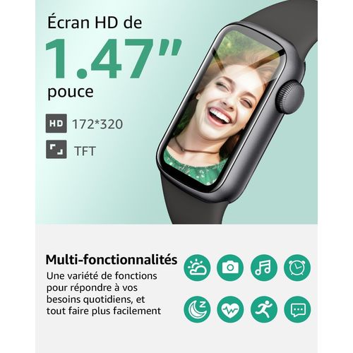 KALANKA-Montre Intelligente avec écran Tactile de 1,47"", 137 + Modes de Sport Fitness Watch avec cardiofréquencemètre, Moniteur de Sommeil, Compteur de Pas, IP68 Waterproof Activity Trackers pour
