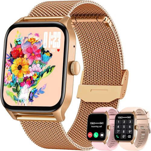 Montre Connectée Femme Sport Smartwatch: Repondre Appel Étanche 1.83" HD Écran Tactile Bracelet Connectee Fitness Tracker avec Podometre Moniteur de Sommeil Fréquence Cardiaque pour Android iOS(Or)