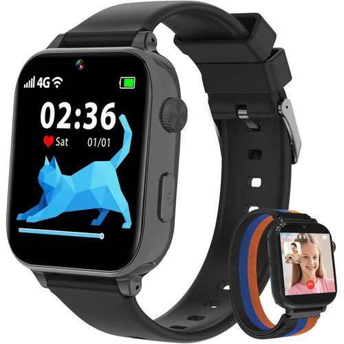 Montre Connectée Enfant 4G GPS, Smartwatch Téléphone pour Filles Garçons avec Appel Vidéo SOS Podomètre Mode Classe, Montre Cadeau pour Enfants 5-12 Ans (Noir)
