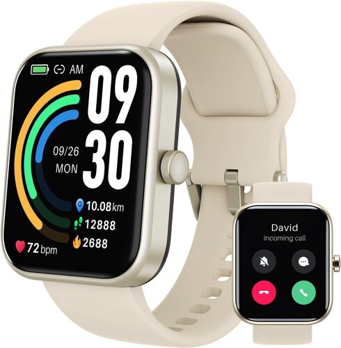 KAL-Montre Connectée Femme Homme Avec 1.83\U201D Écran Smartwatch Ip68 Avec Multiples Fonctions De Santé Et Vie 100+ Modes Sportifs Or