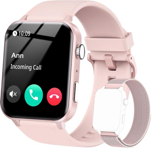 Montre Connectée Femme Homme avec Appel Bluetooth, Notifications Réseaux Sociaux, Analyse Sommeil, Cardiofréquencemètre, Oxymètre, Podomètre,100 Modes Sport, pour Android & iOS (Rose)
