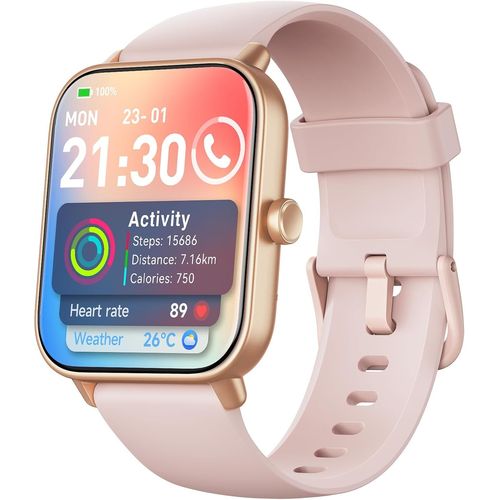 Montre Connectée Femme Appel Bluetooth, Alexa intégrée 1.8"" Smartwatch Moniteur de SpO2 Cardiofrequencemetre Sommeil, 100 Modes Sportifs Podometre Calories Etanche IP68 pour Android iOS, Rose
