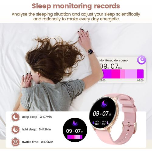KALANKA-2024 Montre Connectée Femme avec Appel Bluetooth, écran HD 1,39'' HD Smartwatch, SpO2/Cycle Menstruel/IP68/Cardiofréquencemètre Tension/100+ Modes Sport iOS Android (Or Rose)