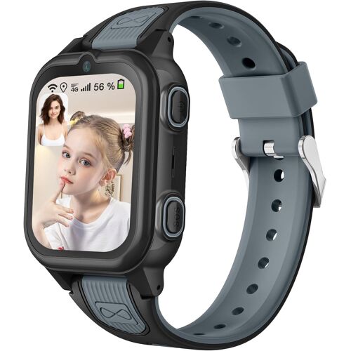 Montre Connectée Intelligente Enfant avec 4G WiFi GPS Téléphone Contrôle Parental Étanche Appels Vidéo SMS SOS Mode Cours Rejet Appels Inconnus Appareil Photo Réveil Musique pour Garçon Fille (Noir)