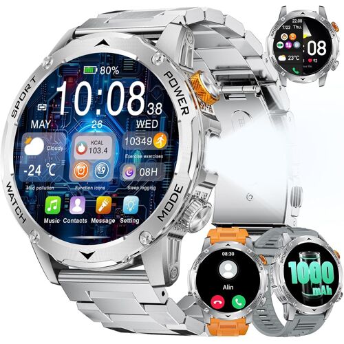 Montre Connectée Homme avec Appels Bluetooth et Écran HD 1.75"", IP68 Étanche et Batterie 1000mAh Smartwatch avec 120+Modes Sportifs/Sommeil Moniteur pour Android iOS(3 Sangles)