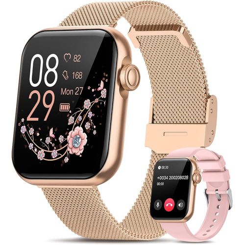 Montre Connectée Femme avec Appel, 1.83¿ Smartwatch avec 3 Bracelets, Fonction Féminine Sommeil Fréquence Cardiaque SpO2 20+ Modes Sportifs Podometre IP68 Calories Android iOS Or Rose, Cadeau