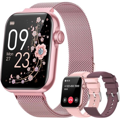 Montre Connectée Femme avec Appel, 1.83¿ Smartwatch avec 3 Bracelets, Fonction Féminine Sommeil Fréquence Cardiaque SpO2 20+ Modes Sportifs Podometre IP68 Calories Android iOS Or Rose, Cadeau