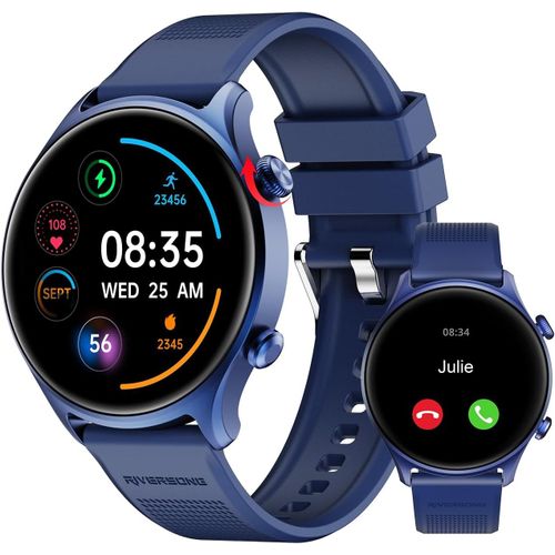 KALANKA-Montre Connectée Homme Femme avec Appel Bluetooth, 1,52"" Smartwatch avec Suivi de la Santé (Fréquence Cardiaque/Sommeil/Oxygène du Sang), Montre Intelligente Android iPhone, Bleu Marine