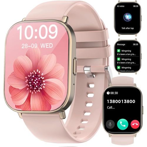 Montre Connectée Femme, 2,01"" HD Smartwatch avec Appel BLE5.2, Podometre, Moniteur de Sommeil Cardiofréquencemètre, 120+ Modes Sportifs, Etanche IP67 Smart Watch pour Android iOS, Rose
