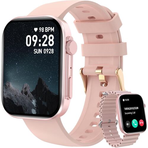 Montre Connectée Femme avec Appel Bluetooth, 2,01'' Smartwatch,100 Modes Sportifs avec Cardiofrequencemetre, Podometre, Sommeil,Etanche IP68 Bracelet Connectée Montre pour Android iOS, Rose