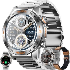 1,46¿ Amoled Montre Connectée Homme Avec Appel Bluetooth,5Atm Smartwatch Avec 100+ Modes Sportifs Tracker D'Activité,Sommeil,Spo2,Smart Watch Pour Ios Android (Argenté)