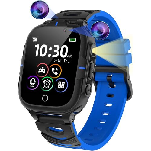 MEVRONISSHOP-Montre Connectée Enfant Garçon avec Appel, Montre Enfant avec 24 Jeuxs et Carte SD Interne, Réveil, Appareils Photo, Musique, Calculatrice, Smartwatch Téléphone Enfants Cadeau