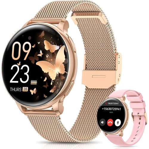 Montre Connectée Femme avec Appel Bluetooth, 1.27"" HD Smartwatch Fonction Féminine, 120+ Modes Sportifs, 24H Fréquence Cardiaque, 24H SpO2, Sommeil, Calories IP68 Podomètre Android iOS Or Rose