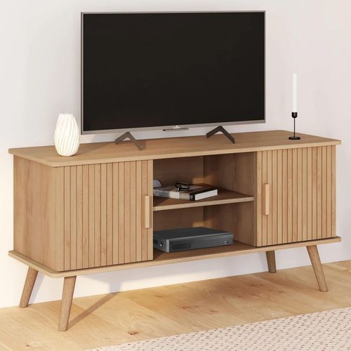 Meuble Tv 110 Cm Juliette 2 Portes Effet Lattes