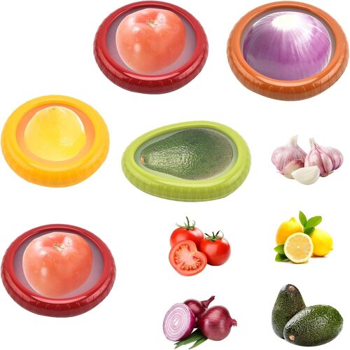 Tianyi-Lot De 5 Conteneurs De Stockage De Fruits, Réutilisable Boîte À Fruits, Boîte Conservation Pour Frigo Cuisine, Organisateur En Forme De Fruits Pour Avocat, Oignon Et Citron