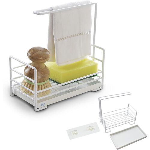 Sjzg-Porte-Éponges De Cuisine - Organiseur D'évier Pour Éponges Et Chiffons De Cuisine - En Acier Inoxydable - Avec Bac D'égouttoir Amovible