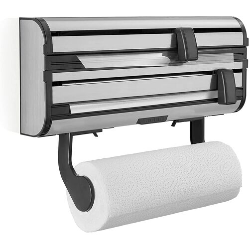 Cauc-Dérouleur Mural Parat Royal, Porte Sopalin Pour 3 Rouleaux, Support De Rangement Cuisine En Acier Inoxydable Avec Lames Tranchantes, Dévidoir Mural Porte Essuie Tout, Aluminium Et Film