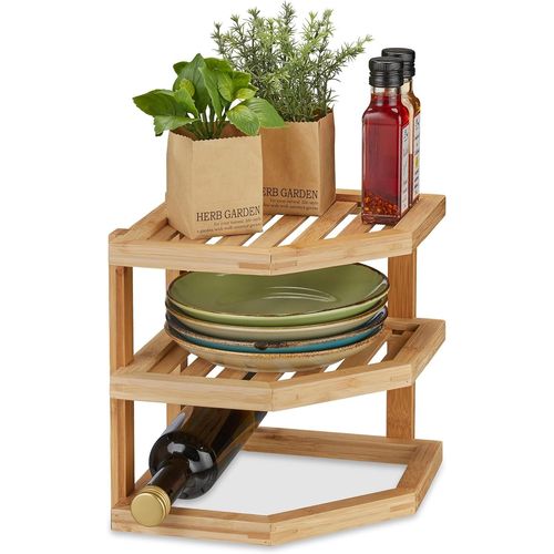 Chenquansarl-Rangement Cuisine Bambou, Hlp 25,5x25,5x25,5 Cm, Étagères Angle Plan De Travail Et Cuisine, 2 Niveaux, Nature