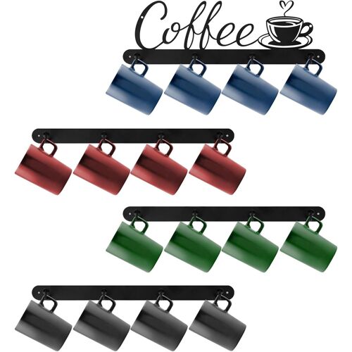 Support Mural Pour Tasses Café,4pack Mural En Métal Tasses Café Avec 4 Crochets,Organisateur De Rangement Multi-Usages Crochets Muraux Pour Tasses Clés Manteaux Sacs Pour Bar Cuisine Bureau