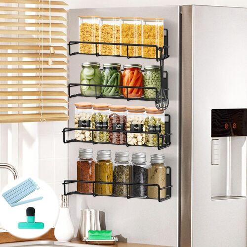 Jexnovashop-Etagère Réfrigérateur,Lot De 4 Étagère À Épices Magnétique Pour Réfrigérateur,Etagere Magnetique Frigo,Sans Perçage,Aimants Suspendus,Pour Organisation De Cuisine Et Micro-Ondes
