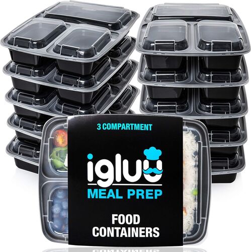 Chenquansarl-Lot De 10 Boîtes Alimentaires À 3 Compartiments Pour Préparation Des Repas - Réutilisables, Sans Bpa - Compatibles Micro-Ondes, Lave-Vaisselle Et Congélateur