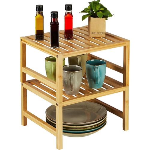 Rangement Pour Cuisine,Lot De 2,Bambou,Hxlxp : 20x35,5x30,5 Cm,Organiseur Pour Plan De Travail,Nature