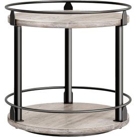 TIANYI-Étagère à Épices, Organisateur Pivotant, Plateau Rond à 2 Niveaux, Plateau à Épices Rotatif, pour comptoir de Cuisine, Table à Manger, Coiffeuse, Bureau, Gris Patiné et Noir XSR22BG