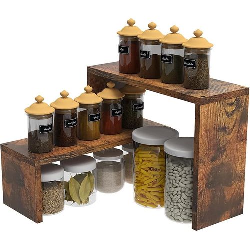 Lot De 2 Étagères D'angle Empilables Et Extensibles Pour Plan De Travail De Cuisine Et Pantry - Étagère Rustique En Bois Marron Pour Rangement De Bureau