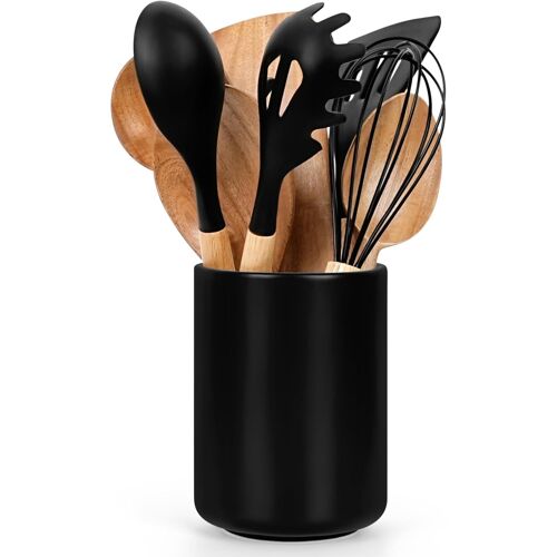 Grand Pot Ustensiles Cuisine Porte Couverts En Céramique - Organisateur & Range Ustensiles Cuisine En Porcelaine - Grand Pot Cuisine Ustensiles Noir Pour Couteaux & Fourchettes[App8808942]