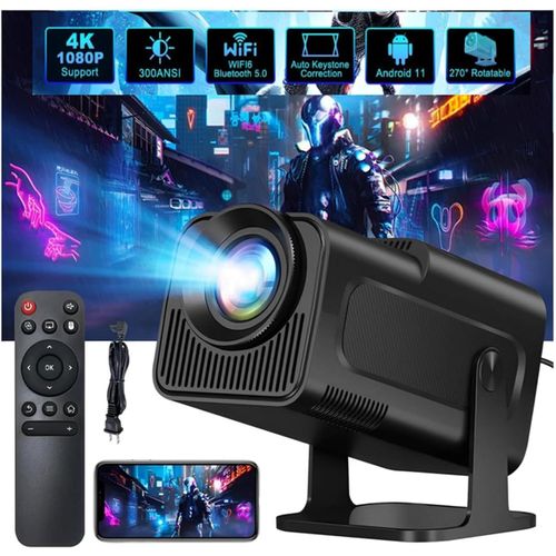 Mini Projecteur,Videoprojecteur Portable Wifi Bluetooth 1080P Full Hd Supporte 4K,Auto Keystone Projecteur,Angle Rotatif Video Projector Home Cinéma Pour Téléphone/Pc/Hdmi/Usb