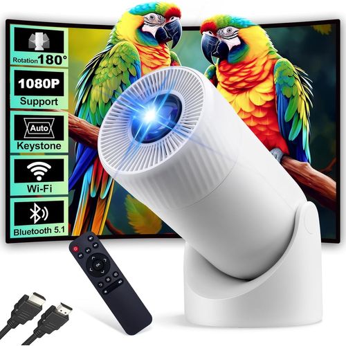 Vidéoprojecteur Portable avec WiFi/Bluetooth, Mini Projecteur Hi-FI avec 4K 1080P, 300 ANSI Rétroprojecteur, Correction Keystone Automatique et Rotation 180°