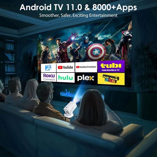 Mini Vidéoprojecteur Portable 4K 1080P Full Hd Mini Projecteur Portable Autofocus Avec Rotation À 180 °/Android 11.0/Wlan6/Bt5.4 Pour Home Cinéma,Camping,Blanc