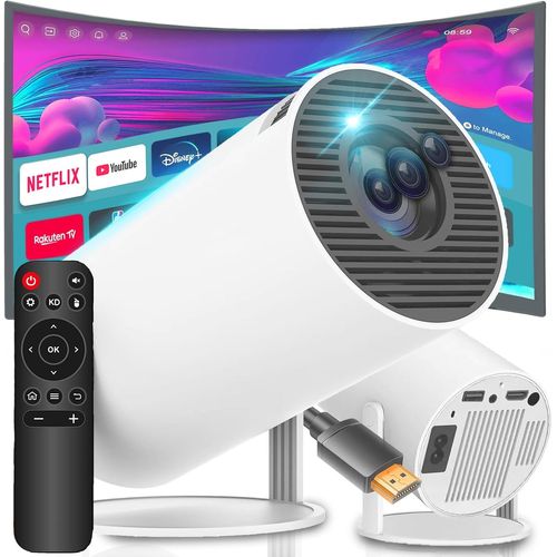ChenQuanSarl-Mini Projecteur 4K Avec Android, Vidéoprojecteur Portable, Contraste Wifi Automatique 1500 1, Full Hd 40-130 Pouces, Bluetooth 5.0, Hdmi, 3,5 Mm, Audio Usb, Correction D'Image, Haut-Parl