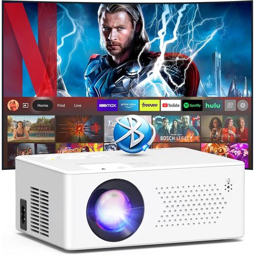 [App Intégrée] Vidéoprojecteur 2025 1080P Portable Mini Projecteur Dual Contrôle Avec Souris Android Tv Os Wifi 6 Bt5.2 Zoom 50%, Compatible Avec Hdmi/Tv Stick/Usb/Souris