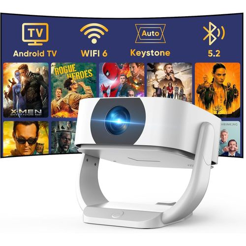 [App Intégrée] Projecteur, Auto Keystone/Focus Électrique, WiFi BT Vidéoprojecteur Native 1080P 4K Supporté, 270°Rotation Zoom 50% Video Projecteur, Compatible avec TV Stick/HDMI/iOS/Android/Souris