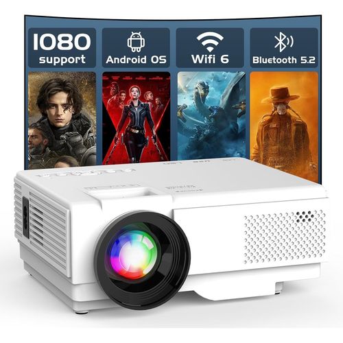 Mini Projecteur Avec Android,Rétroprojecteur Wifi 6,Full Hd,1080P Vidéoprojecteur,Dual Contrôle Bt5.2 Portable,Pour L'Extérieur Windows,Compatible Avec Tv Stick/Smartphone