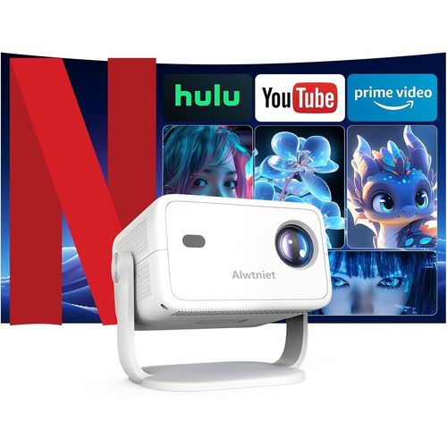 2025 Update Android 13 Video Projector, 1080P Mini Projector 4K Auto Focus 400 ANSI with WiFi and Bluetooth, Voice Overhead Video Projector Portable Home Theater